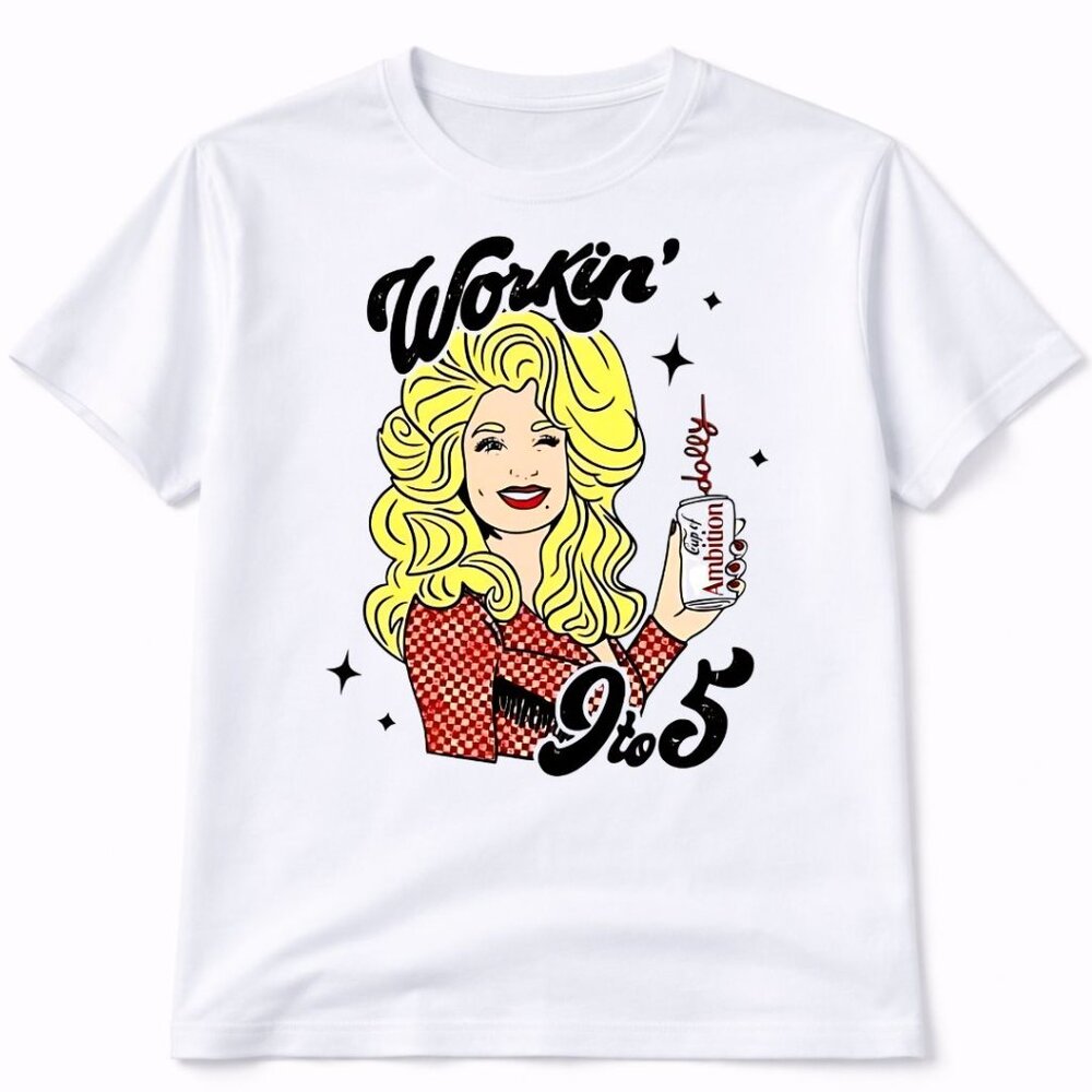 Dolly 9 to 5 Western Graphic T Shirt Trendy Boutique Style Tee Womens White